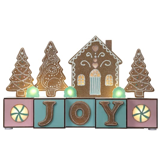 Haute Decor 15&#x22; Joy with Gingerbread Christmas Wood Blocks